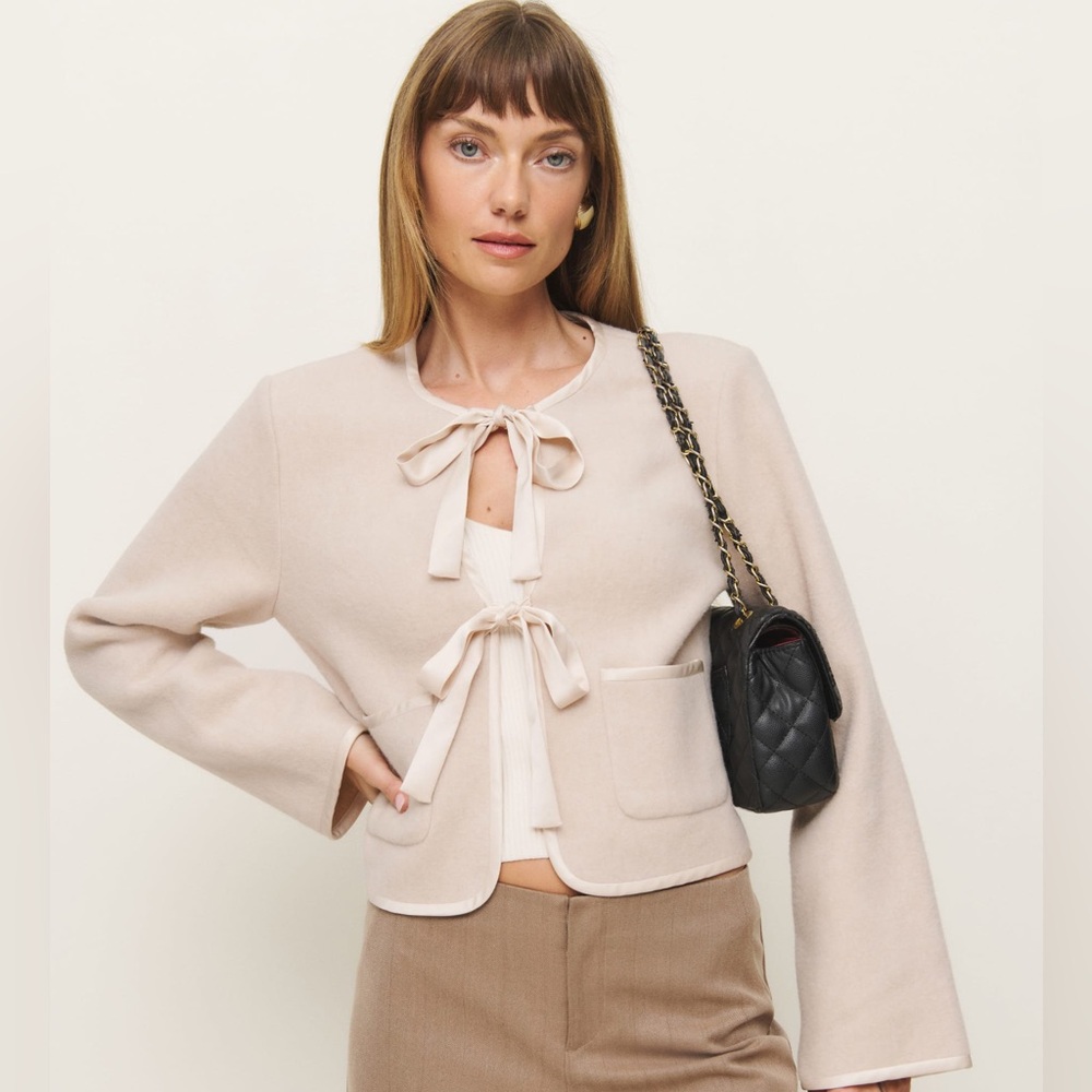 Reformation Daisy Cropped Jacket in Cream / XL